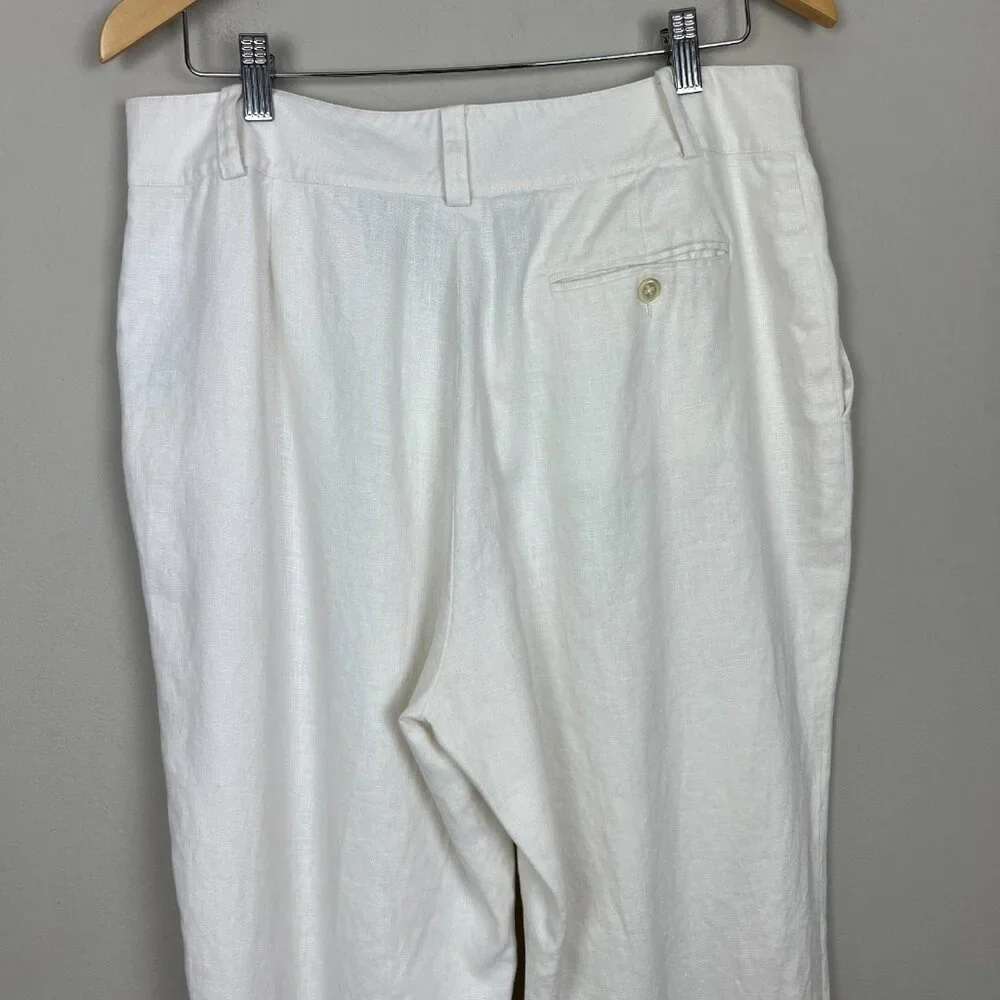 Lauren Ralph Lauren Trousers Pants Womens‎ 14 Ivory 100% Linen Wide Leg Lined
